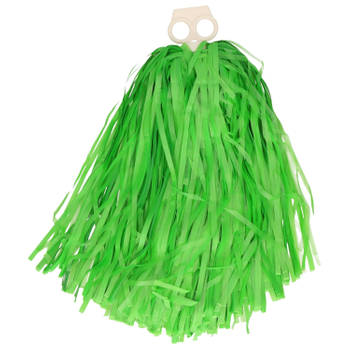 Funny Fashion Cheerballs/pompoms - 1x - groen - met franjes en ring handgreep - 28 cm - Verkleedattributen