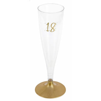Santex Verjaardag feest champagneglazen - leeftijd - 6x - 18 jaar - goud - kunststof - Champagneglazen