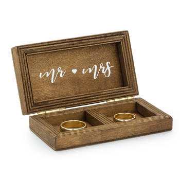 Bruiloft/huwelijk trouwringen kistje hout - MR and MRS - alternatief ringkussen - 10 x 5,5 cm - Feestdecoratievoorwerp