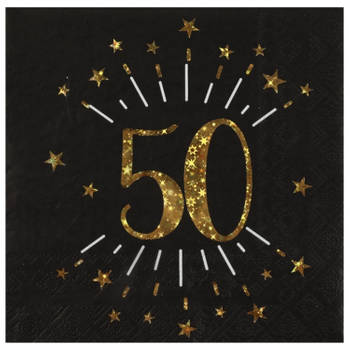 Santex Verjaardag feest servetten leeftijd - 10x - 50 jaar - goud - 33 x 33 cm - Feestservetten