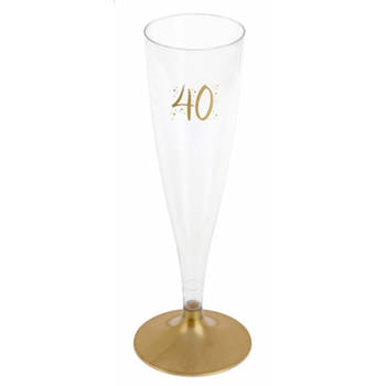 Santex Verjaardag feest champagneglazen - leeftijd - 6x - 40 jaar - goud - kunststof - Champagneglazen