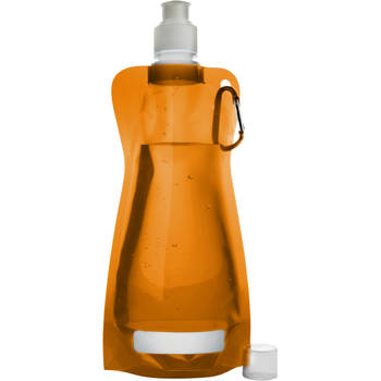 Waterfles/drinkfles opvouwbaar - oranje - kunststof - 420 ml - schroefdop - karabijnhaak - Drinkflessen