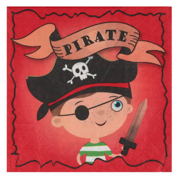 Santex piraten thema feest servetten - 20x stuks - 33 x 33 cm - rood/bruin - dubbelzijdig - Feestservetten