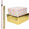 4x Rollen kraft inpakpapier happy birthday pakket - metallic goud 200 x 70/50 cm - Cadeaupapier