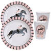 Paarden feest wegwerp servies set - 10x bordjes / 10x bekers - grijs/roze - Feestpakketten