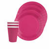 Santex 20x bordjes en bekertjes - fuchsia roze - Feestbordjes