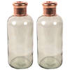 Countryfield Bloemenvaas Firm Bottle - 2x - transparant beige/koper - glas - D11 x H27 cm - Vazen