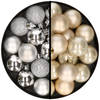 36x stuks kunststof kerstballen zilver en champagne 3 en 4 cm - Kerstbal