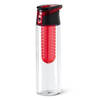 Waterfles/sportfles/drinkfles Waterprofs - transparant/rood - kunststof - 740 ml - met fruit filter - Drinkflessen