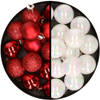 36x stuks kunststof kerstballen rood en parelmoer wit 3 en 4 cm - Kerstbal