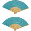 Spaanse handwaaier - 2x - special colours - turquoise blauw - bamboe/papier - 21 cm - Verkleedattributen