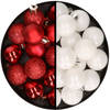 36x stuks kunststof kerstballen rood en wit 3 en 4 cm - Kerstbal