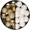 36x stuks kunststof kerstballen goud en parelmoer wit 3 en 4 cm - Kerstbal