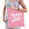 Bellatio Decorations cadeau tas voor juf - super juf - roze - katoen - 42 x 38 cm - juffendag - Feest Boodschappentassen