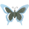 Mega Collections tuin/schutting decoratie vlinder - metaal - blauw - 46 x 34 cm - Tuinbeelden