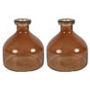 Countryfield Bloemenvaas Low Bottle - 2x - transparant bruin - glas - D18 x H20 cm - Buikfles - Vazen