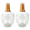 Countryfield Bloemenvaas Firm Big Bottle - 2x - helder transparant/koper - glas - D18 x H30 cm - Vazen