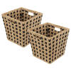 Gevlochten rieten opbergmand - 2x - vierkant - beige/zwart 31 x 31 x 31 cm - Opbergmanden