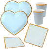 Feest wegwerp servies set - hartje - 20x bordjes / 20x bekers / 20x servetten - blauw/goud - Feestpakketten