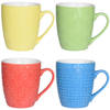 Excellent Houseware koffie/thee mokken - 4x - motief - porselein - 380 ml - Bekers