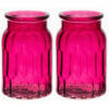 Bellatio Design Bloemenvaas klein - 2x - fuchsia roze - glas - D10 x H16 cm - Vazen