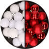 36x stuks kunststof kerstballen wit en rood 3 en 4 cm - Kerstbal