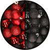 34x stuks kunststof kerstballen rood en zwart 3 cm - Kerstbal