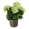 Hortensia kunstplant/kunstbloemen 45 cm - groen - in pot olijfgroen mat - Kunstplanten