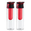 Waterfles/sportfles/drinkfles Waterprofs - 2x - transparant/rood - kunststof - 740 ml - met fruit filter - Drinkflessen