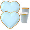 Feest wegwerp servies set - hartje - 10x bordjes / 10x bekers - blauw/goud - Feestpakketten