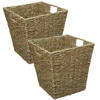 5Five Rieten opbergmand - 2x - gevlochten - beige/zwart - 31 x 31 x 31 cm - kastmanden - Opbergmanden