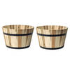 Mega Collections Plantenbak/bloempot - 2x - Low Barrel - hout - bruin - D33 x H21 cm - Plantenpotten