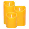 LED kaarsen/stompkaarsen - set 3x - oker geel - H10, H12,5 en H15 cm - bewegende vlam - LED kaarsen
