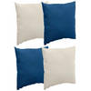 Bank/sier/tuin kussens voor binnen/buiten set 4x stuks beige/indigo blauw 40 x 40 cm - Sierkussens