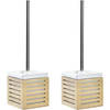 2x stuks WC/Toiletborstel in houder bamboe hout/wit 37 x 11 cm - Toiletborstels