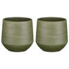 2x Stuks Plantenpot/bloempot keramiek donkergroen relief patroon - D19/H18 cm - Plantenpotten