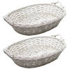 Broodmand ovaal - 2x - wit - 43 x 33 x 9 cm - mandje rotan/riet - broodmand