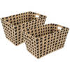 5Five Rieten opbergmand - 2x - gevlochten rechthoek - beige/zwart - 55 x 35 x 30 cm - Opbergmanden