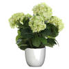 Hortensia kunstplant/kunstbloemen 45 cm - groen - in pot wit - Kunstplanten