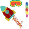 Verjaardag Pinata Space raket van 43 cm set met stok en masker - Pinatas