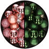 36x stuks kunststof kerstballen roze en donkergroen 3 en 4 cm - Kerstbal