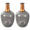 Countryfield Bloemenvaas Firm Big Bottle - 2x - transparant grijs/koper - glas - D15 x H25 cm - Vazen