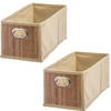 3x stuks opbergmand/kastmand 6.5 liter beige linnen/bamboe 15 x 14 x 31 cm - Opbergmanden