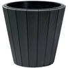 Prosperplast Plantenpot/bloempot Wood Style - buiten/binnen - kunststof - antraciet - D35 x H32 cm - Plantenpotten