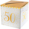 Enveloppendoos - Verjaardag - 50 jaar - wit/goud - karton - 20 x 20 cm - Feestdecoratievoorwerp