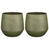 2x Stuks Plantenpot/bloempot keramiek donkergroen relief patroon - D24/H23 cm - Plantenpotten