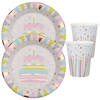 Feest wegwerp servies set - verjaardagstaart - 10x bordjes / 10x bekers - wit/rose goud - Feestpakketten