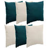 Bank/sier/tuin kussens voor binnen/buiten set 6x stuks beige/emerald groen 40 x 40 cm - Sierkussens