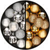 34x stuks kunststof kerstballen zilver en goud 3 cm - Kerstbal
