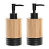 2x stuks zeeppompje/dispenser bruin/zwart bamboe hout 7 x 17 cm - Zeeppompjes